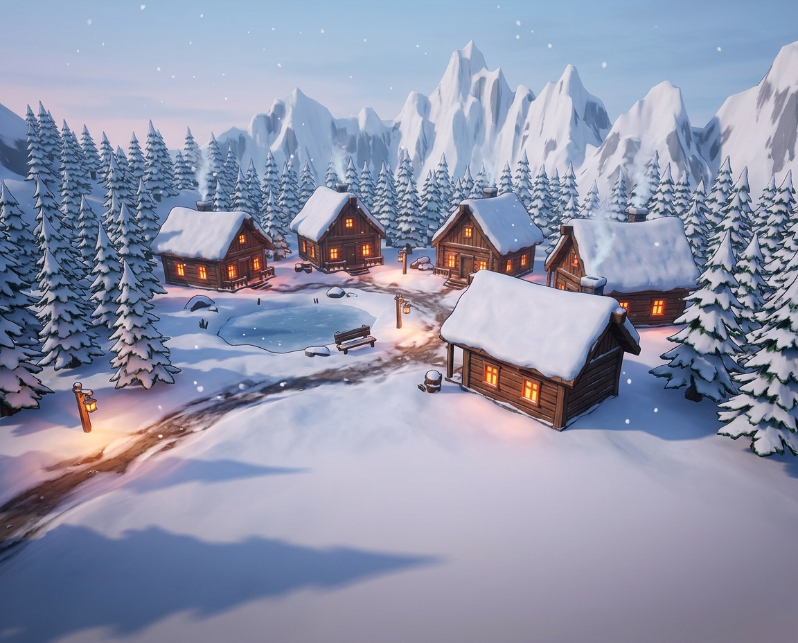 Mountain village with houses and paths